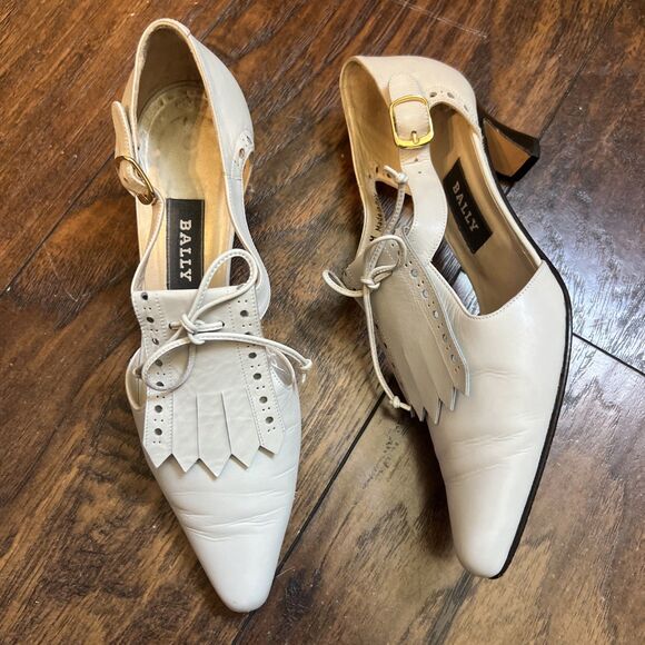 Vintage Bally Made In Italy Kiltie Fringe Size 6M Side Buckle Pumps Gray 90’s - Picture 1 of 10